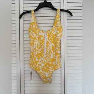 Eres Yellow & White Zip-Front One-Piece Swimsuit made in Italy size 40